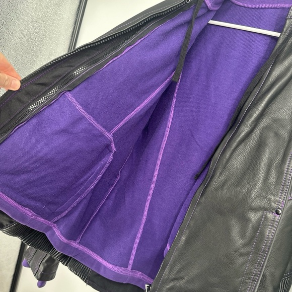 Ladies UNIK Ultra Heavy leather Motorcycle Jacket  Hooded Liner Sz XL - Picture 3 of 5